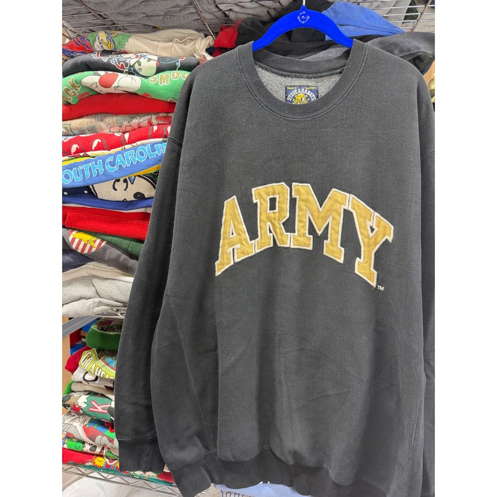 Steve & Barry's Army Sweatshirt Mens XXL Black Yellow Spellout Crewneck Fleece